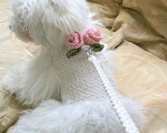 Wedding Dog harness, Harness & Leash Set, Dog harness vest, Dog Harness Dress, Knit Dog Top, Small dog clothes, Crochet dog vest, BubaDog