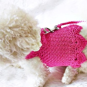 Robe harnais pour chien au crochet, ensemble harnais et laisse en coton pour chien, gilet harnais pour chien, haut pour chiot fait main, harnais fille pour chien, harnais rose BubaDog
