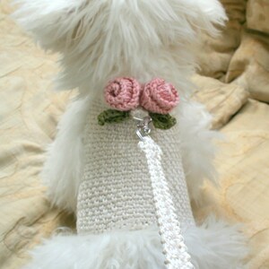 Wedding Dog harness, Harness & Leash Set, Dog harness vest, Dog Harness Dress, Knit Dog Top, Small dog clothes, Crochet dog vest, BubaDog image 6