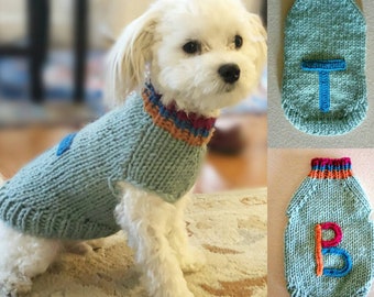 Letter dog sweater, Small dog clothes, Hand knit dog sweater, Monogram sweater, Personalized dog sweater, Cute dog, Hundepullover gestrickt