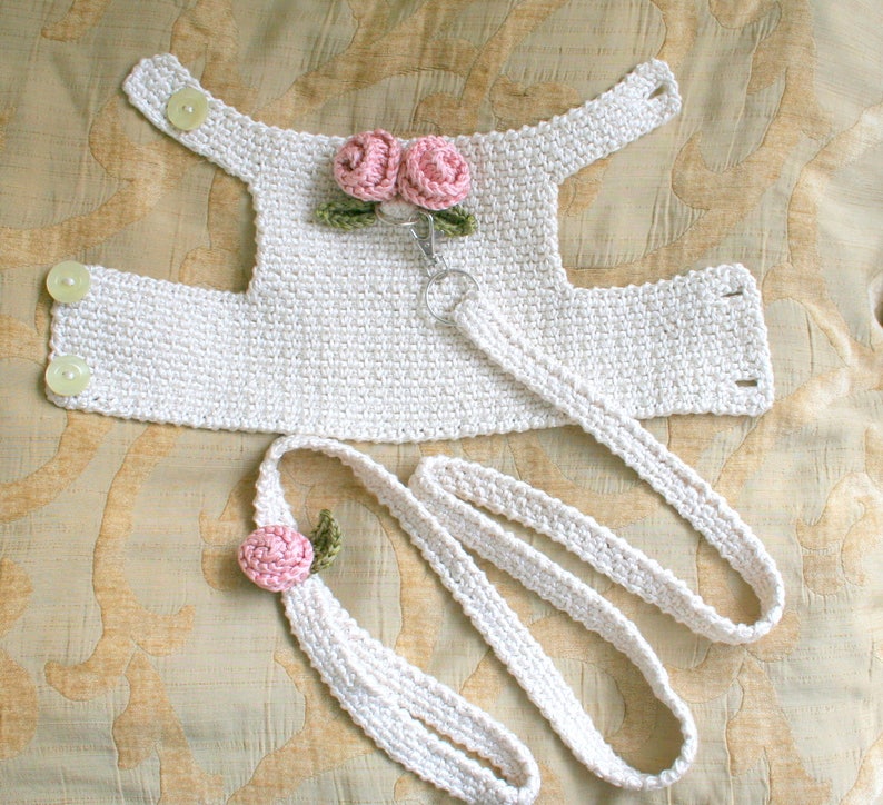 Wedding Dog harness, Harness & Leash Set, Dog harness vest, Dog Harness Dress, Knit Dog Top, Small dog clothes, Crochet dog vest, BubaDog image 5