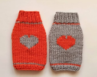 Boy dog sweater,  Dog heart sweater - Hand knit dog jumper - Puppy sweater - Small dog sweater - Chihuahua clothes - Dog pullover - BubaDog