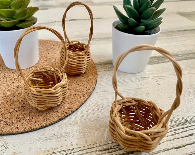 Natural Miniature Hand Woven Baskets Mini Wicker Baskets Small Rustic Baskets Tiny Christmas