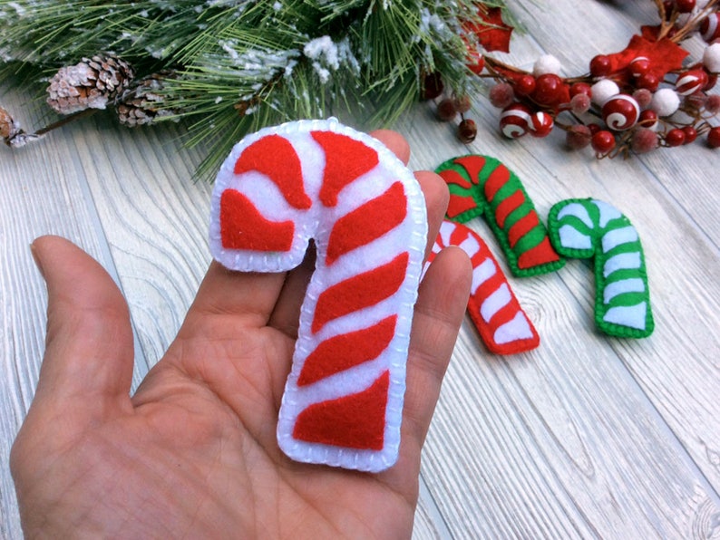 Candy Cane Ornament Felt Candy Cane Ornament Holiday Decoration Felt