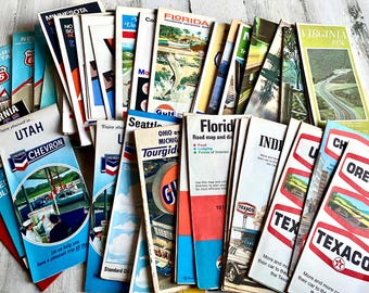 50+ Road Map Vintage US Gas Station, 1960s-70s American Oil, Gulf, Sunoco, Union76, SOHIO, CITGO, Highway Maps, Crafs Ephemera, Junk Journal