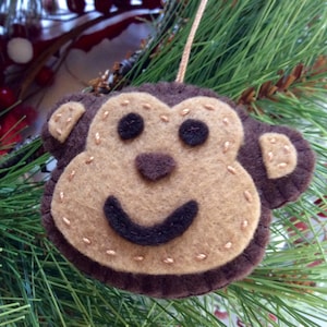 Felt Monkey Ornament: Hand Stitched Jungle Decor