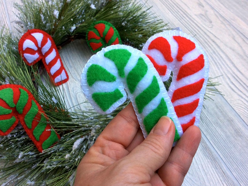 Candy Cane Ornament Felt Candy Cane Ornament Holiday Decoration Felt