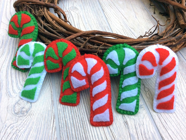 Candy Cane Ornament Felt Candy Cane Ornament Holiday Decoration Felt