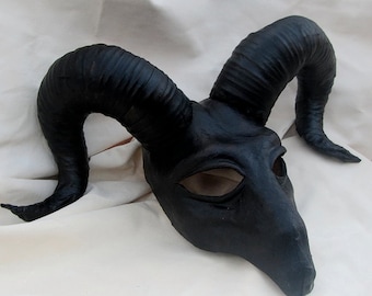Demon mask black dark leather costume moufflon horn cosplay larp renaissance wicca pagan magic burning man fantasy