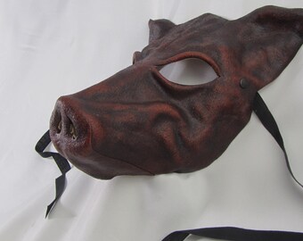 Handmade Dark Brown Leather Boar Mask, Larp Costume