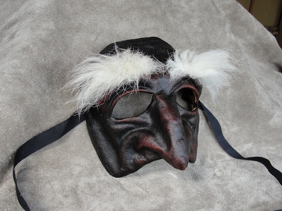 Pantalone Mask Dark Leather Handmade, Italian Comedy, Actor