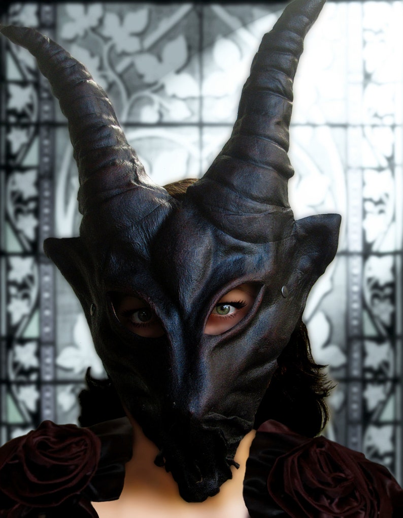 Maschera di diavolo in pelle corna costume cosplay grv teatro wicca pagano magia satanasso demone image 1