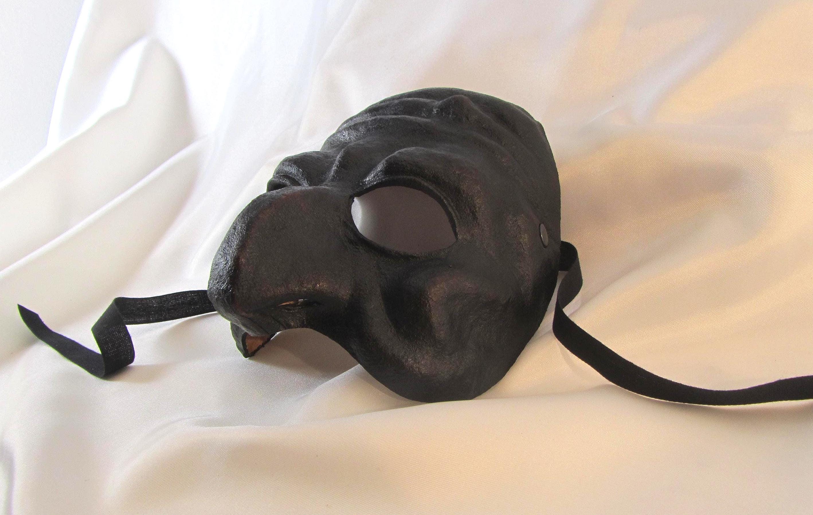 Handmade Black Leather Pulcinella Mask, Commedia Dell'arte