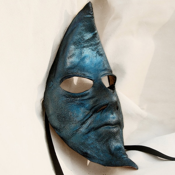 Moon mask blue leather costume cosplay larp renaissance wicca pagan magic burning man fantasy night carnival mardi gras