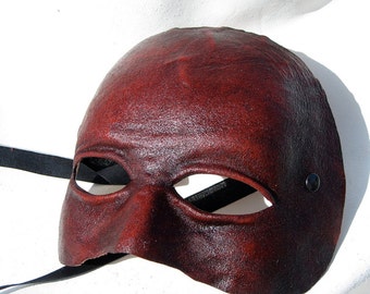 Neutral mask androgynous red leather cosplay costume grv theater wicca pagan magic fantasy comedy art