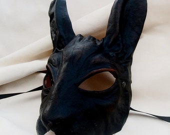 Black rabbit bunny mask leather ears costume cospaly larp renaissance wicca pagan magic burning man