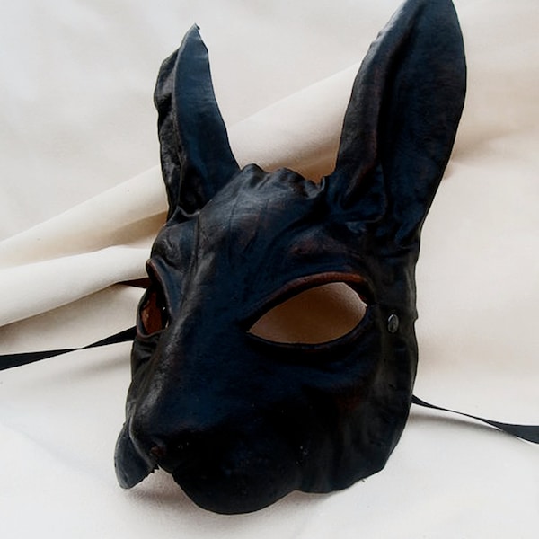 Black rabbit bunny mask leather ears costume cospaly larp renaissance wicca pagan magic burning man