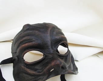 Arlecchino Mask black leather, Venetian Carnival, Italian comedy, historical mask, Costume