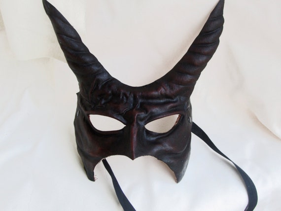 Demon Mask Devil Leather Black Horn Costume Larp Renaissance Wicca