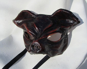 Pork mask dark brown leather pig piglet costume larp medieval renaissance burning man fantasy totem wild hog animal