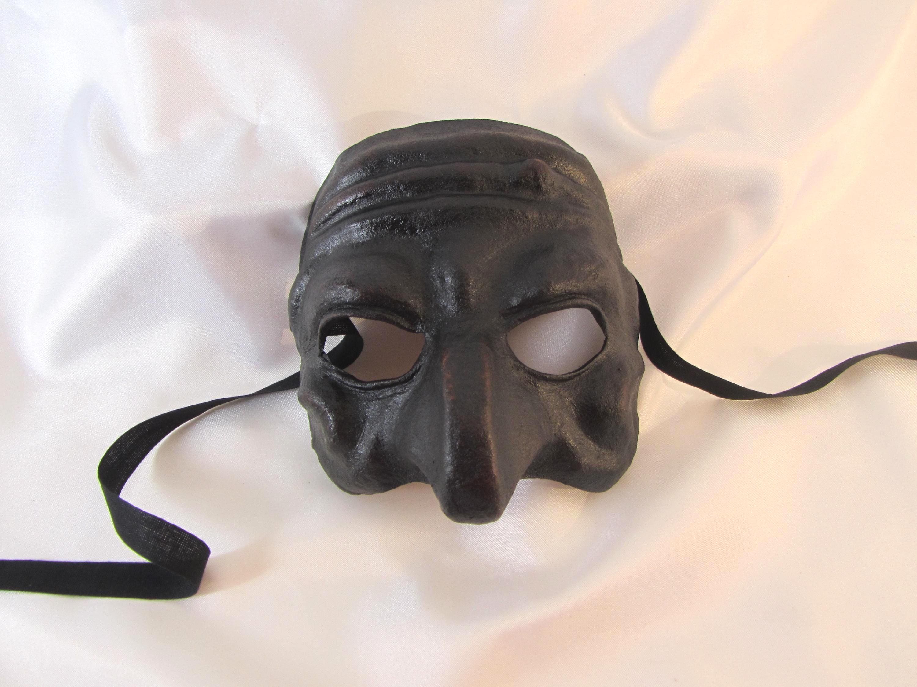 Handmade Black Leather Pulcinella Mask, Commedia Dell'arte