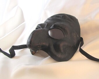 Handmade Black Leather Pulcinella Mask, Commedia Dell'arte