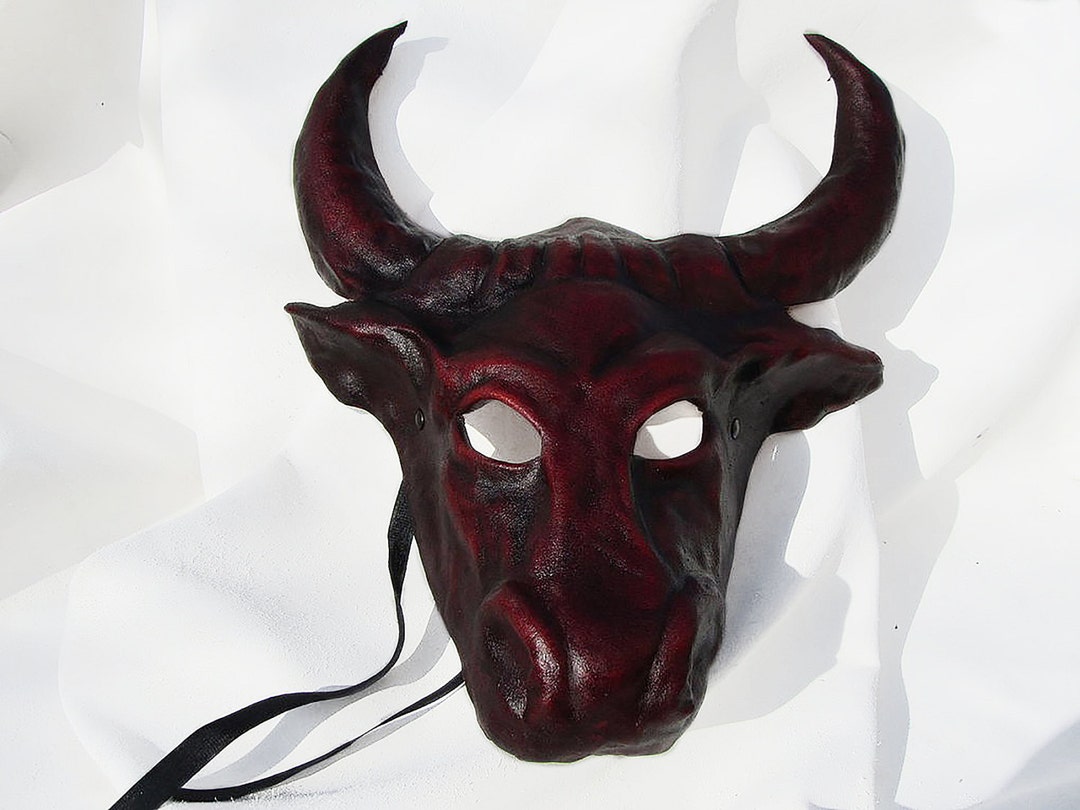 Bull Mask Dark Brown Leather Costume Larp Medieval Renaissance Burning ...