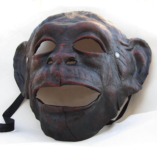 Masque de singe costume en cuir brun cosplay GN renaissance wicca païen magique théâtre fantastique gorille chimpanzés