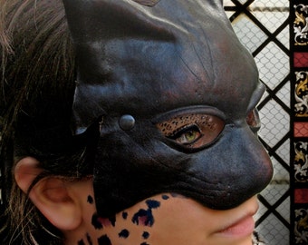 Black leather cat mask cosplay costume grv theater wicca pagan magic fantasy panther