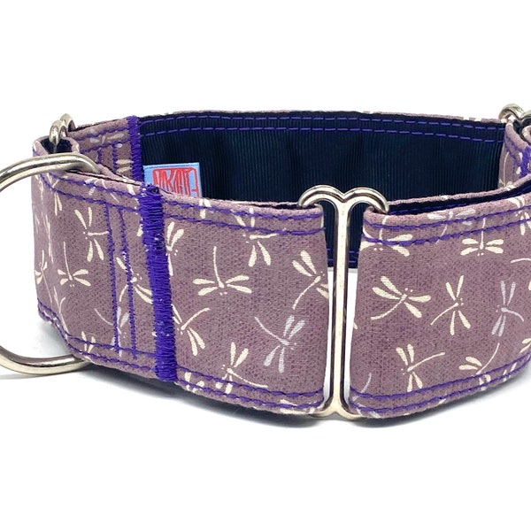 TOMBO PURPLE Martingale Dog Collar - Lavender Color with Typical Japanese Motif Fabric, Dragonfly Dog Accessory for Boys and Girls