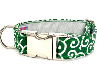 Komachidog, collare per cani, autentico tessuto di cotone giapponese, fibbia in metallo leggero, verde Karakusa, disponibile in tutte le taglie, fatto a mano in Europa.