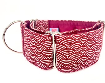 KomachiDog Martingale Dog Collar, Seigaiha Fabric, Traditional Japanese print Accessory, Matching Leash, Ideal for Any Breed, KONAMI RED