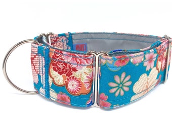 KomachiDog Martingale Dog Collar, Cute Japanese Cotton Fabric, Youth Kimono Style Print, Anti-Escape Design, 3/4" to 2" All Size, KONATSU