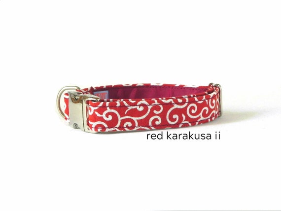 Shiba Inu Dog Collar Popular Japanese Karakusa Pattern Red And White Dog Collar Red Karakusa Ii