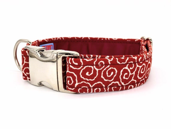 Komachidog Dog Collar Brick Red Cute Swirls Japanese Traditional Print Ideal for Shiba Inu Genuine Maker s Metal Buckle RED UZUMAKI Etsy
