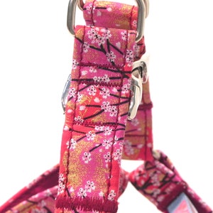 SAKURA Red Cherry Blossoms Dog Harness Tailored to Perfection with Japanese Print Fabric. Easy to wear Step in Harness. image 2