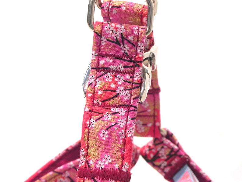 SAKURA Red Cherry Blossoms Dog Harness Tailored to Perfection with Japanese Print Fabric. Easy to wear Step in Harness. image 2