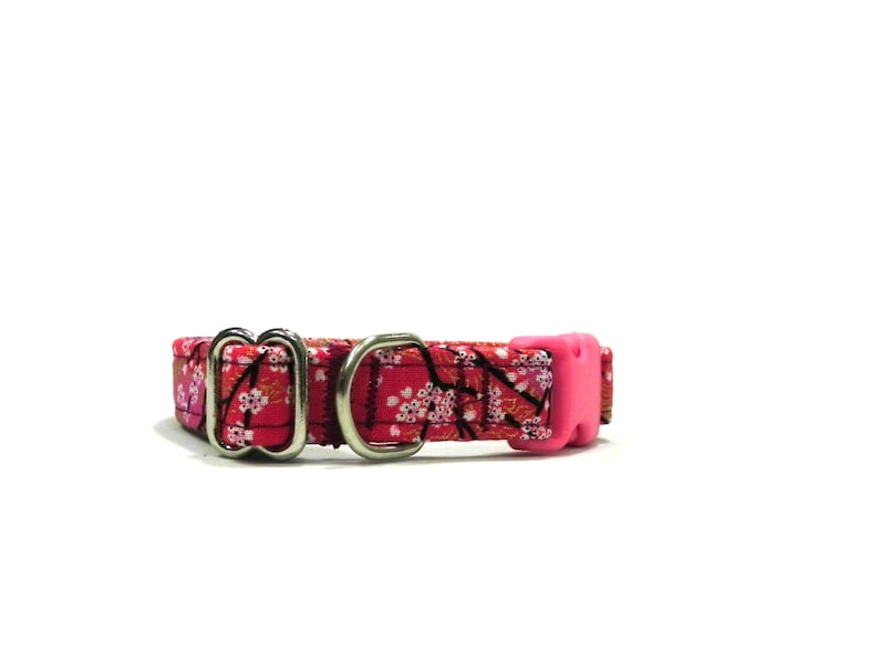 red and pink puppy colla Japanese fabric collar gift for new dogs Sakura puppy collar Small dog collar