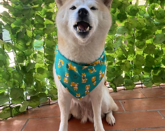 Green Shibainu bandana, tie on dog bandana, Japanese dog print, Shibainu print