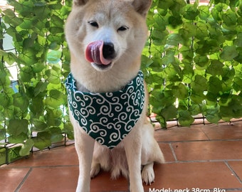 Green Karakusa Dog bandana, medium swirl, mamesuke bandana, Japanese dog bandana