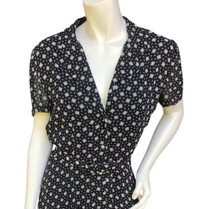 Vintage Talbots Black and white midi rayon dress