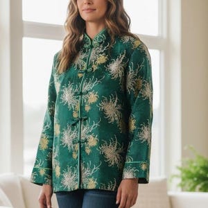 Peony Shanghai China Green and white Cheongsam Jacket