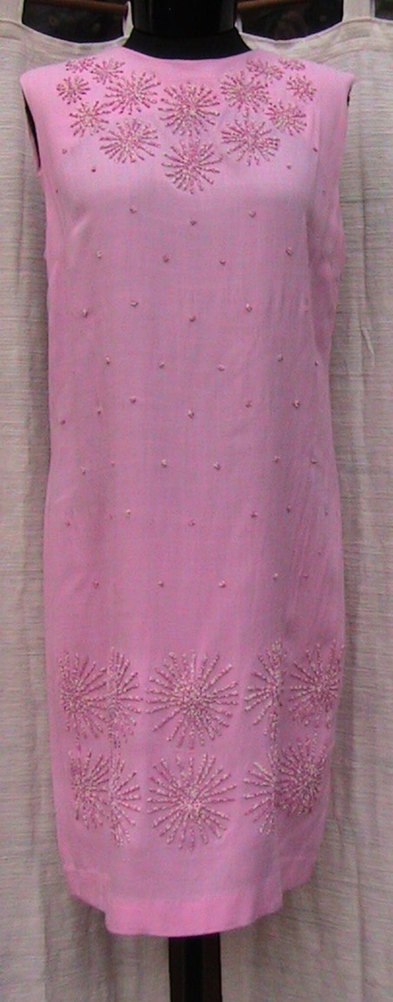 Volup 1960s Pink Linen  Sleeveless Dress embellish