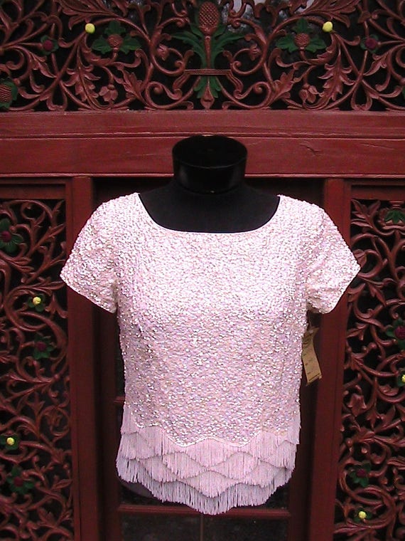 Sequined and beaded white top small