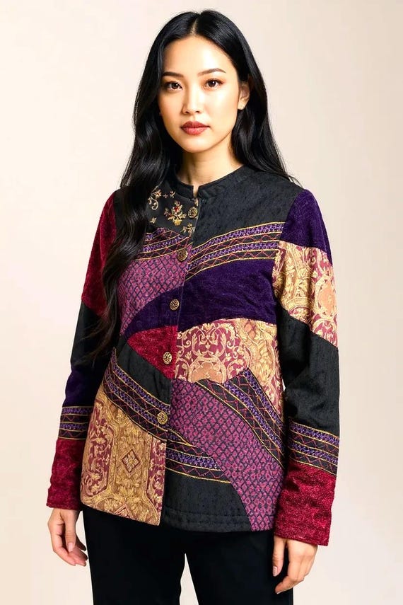 Indigo Moon embroidered Patchwork blazer 90s large - image 1