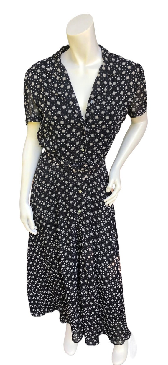 Vintage Talbots Black and white midi rayon dress