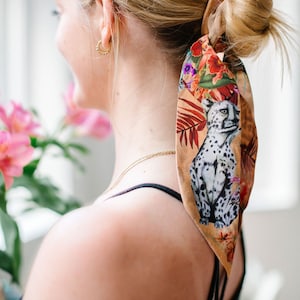 Peach botanical &#39;Panthera&#39; Silk scarf, delicate, lightweight scarf or hair accessory with animal print texture