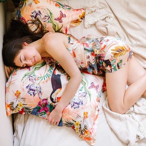 Botanical Silk Pillowcase in hand painted 'Eden' print, Oxford Pillowcase