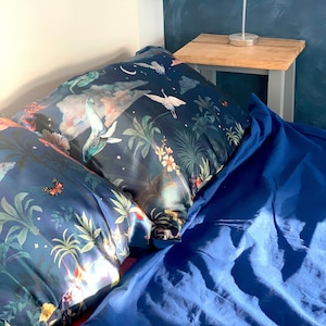 Blue starry sky and oceanic print Silk Pillowcase in hand painted 'Wondeorus' artwork, Oxford Pillowcase