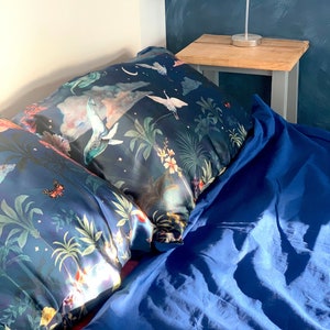 Blue starry sky and oceanic print Silk Pillowcase in hand painted &#39;Wondeorus&#39; artwork, Oxford Pillowcase